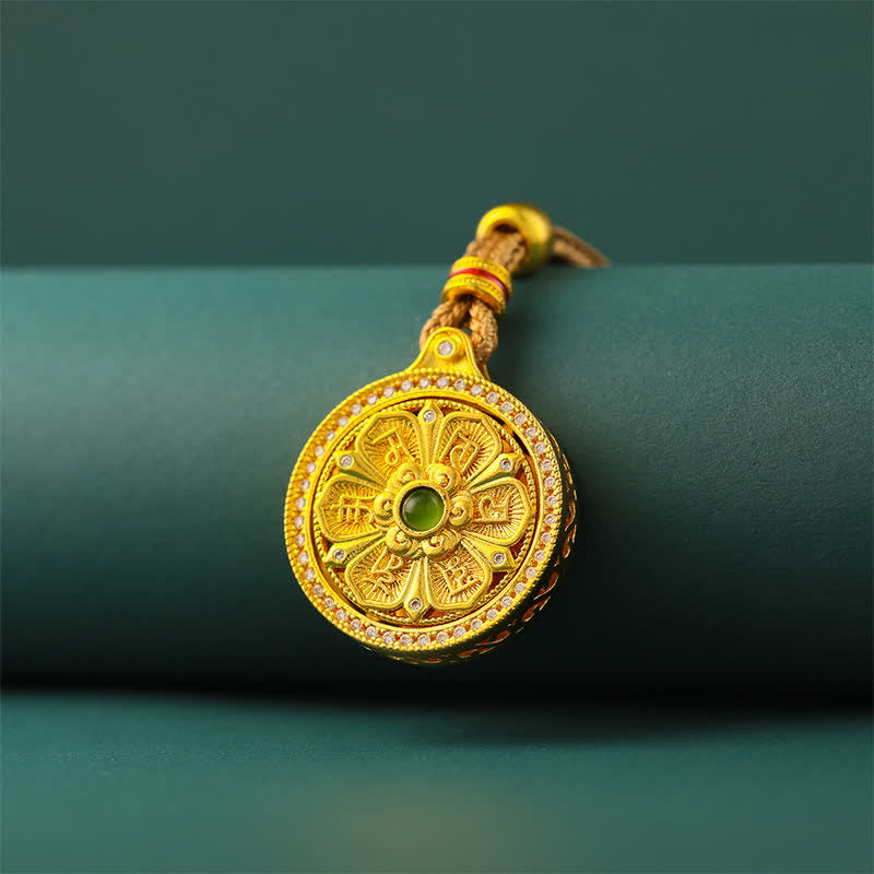 Buddha Stones Gold Plated Brass Om Mani Padme Hum Wisdom Rotating Round Necklace - image 3