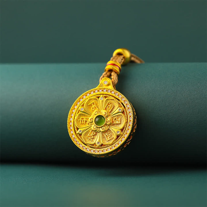 Buddha Stones Gold Plated Brass Om Mani Padme Hum Wisdom Rotating Round Necklace - image 3