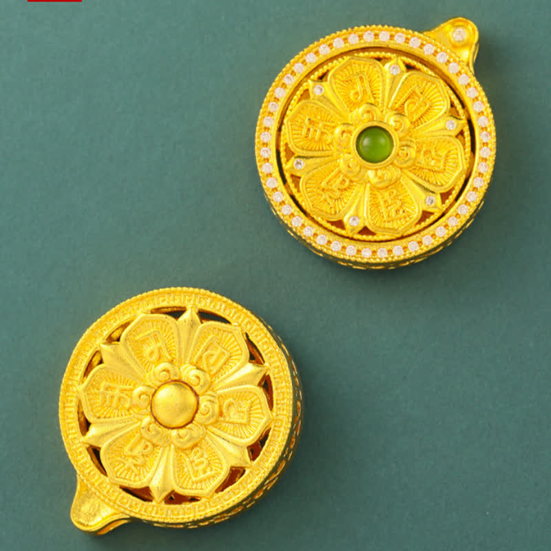 Buddha Stones Gold Plated Brass Om Mani Padme Hum Wisdom Rotating Round Necklace - image 4
