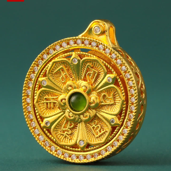 Buddha Stones Gold Plated Brass Om Mani Padme Hum Wisdom Rotating Round Necklace - image 12