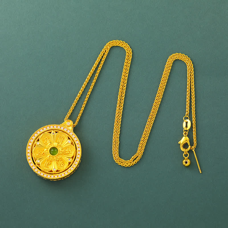 Buddha Stones Gold Plated Brass Om Mani Padme Hum Wisdom Rotating Round Necklace - Chain - image 8