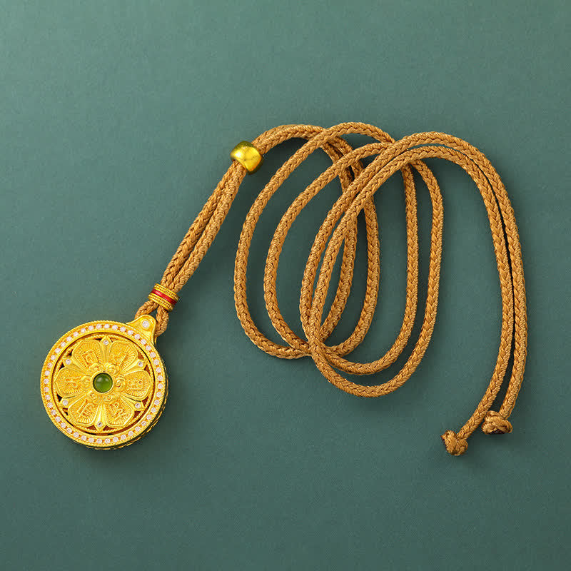 Buddha Stones Gold Plated Brass Om Mani Padme Hum Wisdom Rotating Round Necklace - image 1