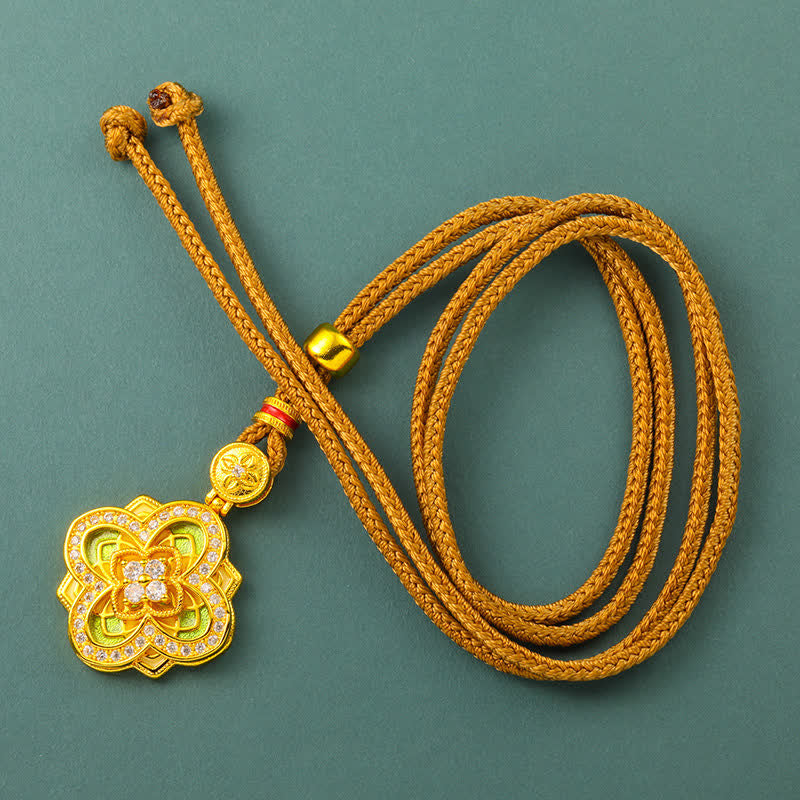 Buddha Stones Begonia Gold Plated Copper Harmonic Connection Ruyi Compass Necklace - image 3