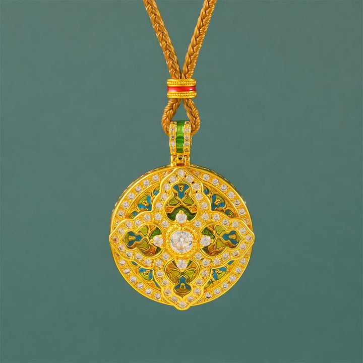 Buddha Stones Gourd Gold Plated Brass Energy Round Pendant Necklace - Golden Rope - image 0