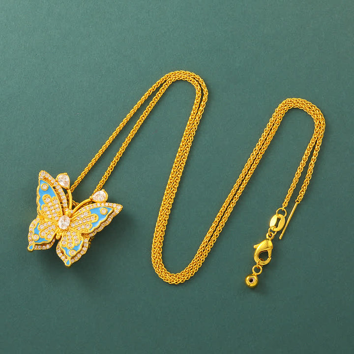 Buddha Stones Gold Plated Brass Butterfly Transformation Pendant Necklace - Box Chain - image 8