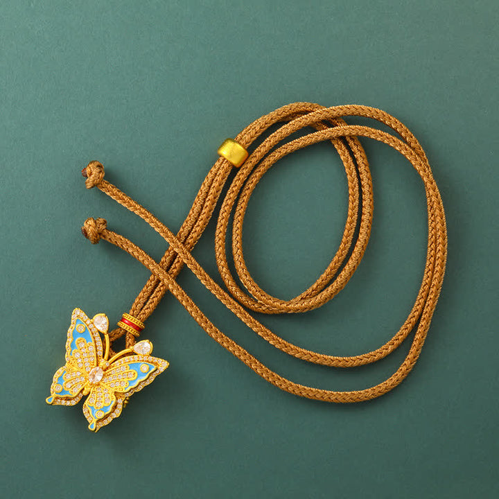 Buddha Stones Gold Plated Brass Butterfly Transformation Pendant Necklace - image 1