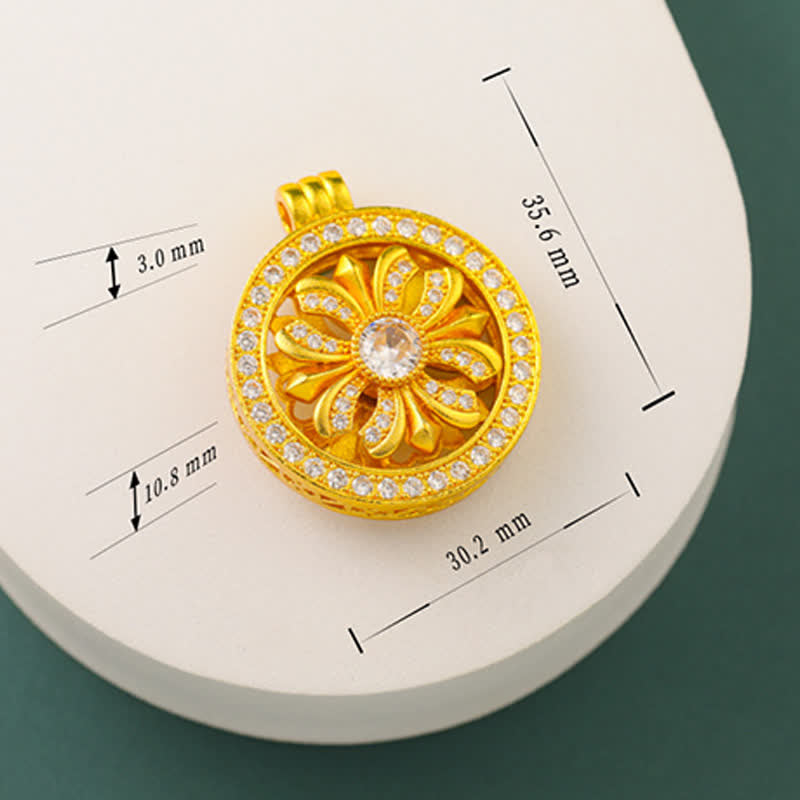 Buddha Stones Gold Plated Brass Rotating Iris Flower Round Pendant Necklace - image 11
