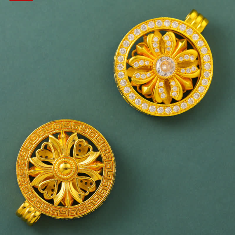 Buddha Stones Gold Plated Brass Rotating Iris Flower Round Pendant Necklace - image 7