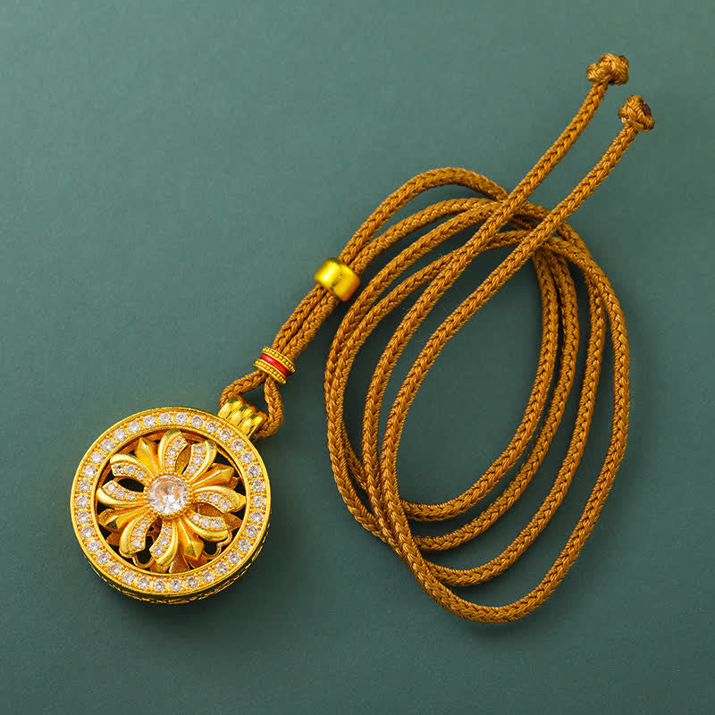 Buddha Stones Gold Plated Brass Rotating Iris Flower Round Pendant Necklace - image 1