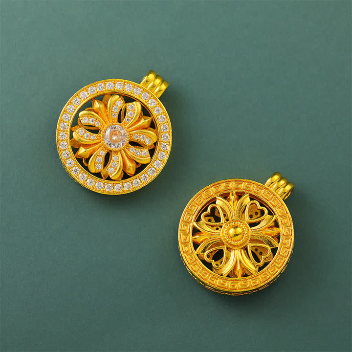 Buddha Stones Gold Plated Brass Rotating Iris Flower Round Pendant Necklace - image 9