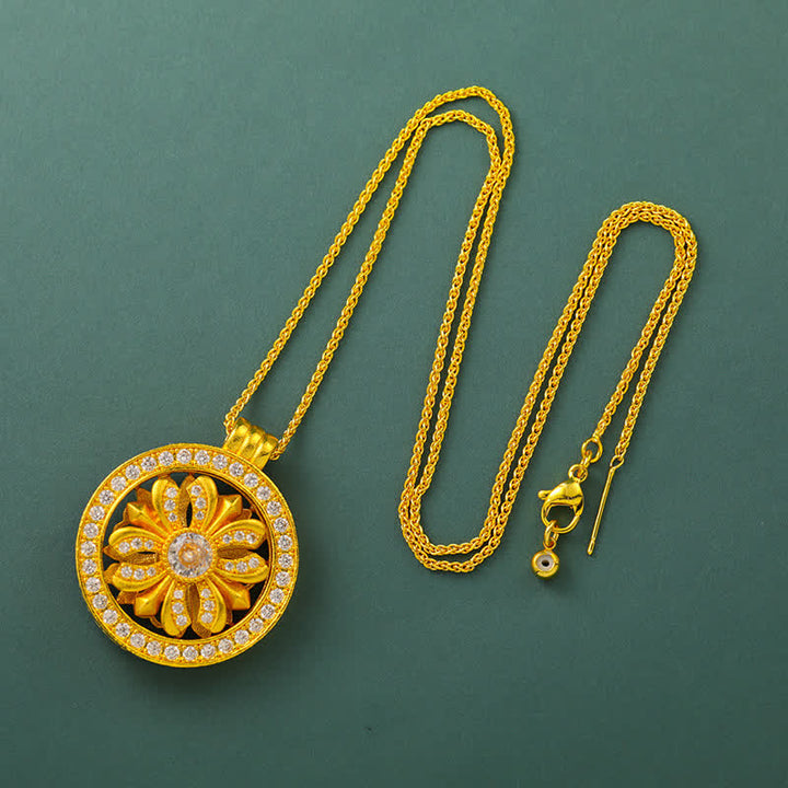 Buddha Stones Gold Plated Brass Rotating Iris Flower Round Pendant Necklace - Box Chain - image 8