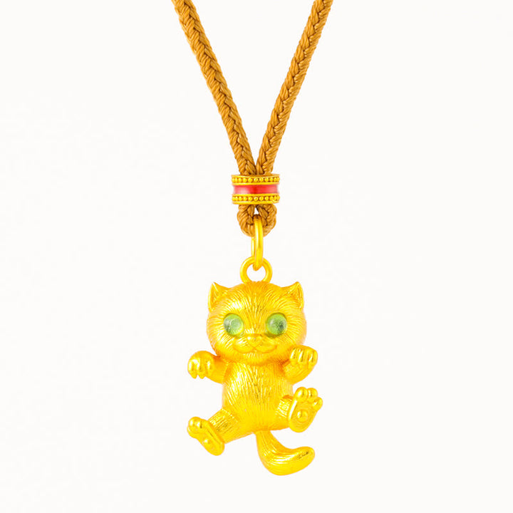 Buddha Stones Gold Plated Brass Lucky Cat Grounding Pendant Necklace - image 4