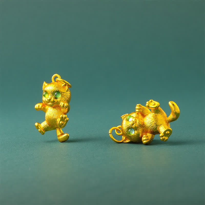 Buddha Stones Gold Plated Brass Lucky Cat Grounding Pendant Necklace - image 9