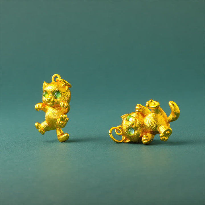 Buddha Stones Gold Plated Brass Lucky Cat Grounding Pendant Necklace - image 9