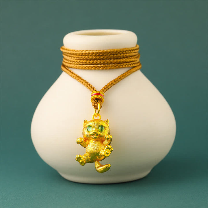 Buddha Stones Gold Plated Brass Lucky Cat Grounding Pendant Necklace - image 2
