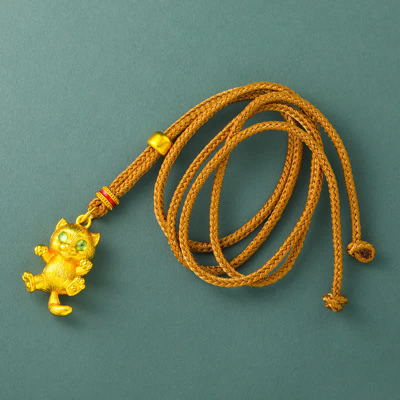 Buddha Stones Gold Plated Brass Lucky Cat Grounding Pendant Necklace - image 1