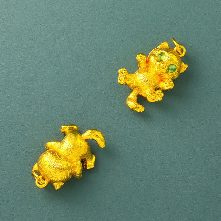 Buddha Stones Gold Plated Brass Lucky Cat Grounding Pendant Necklace - image 7