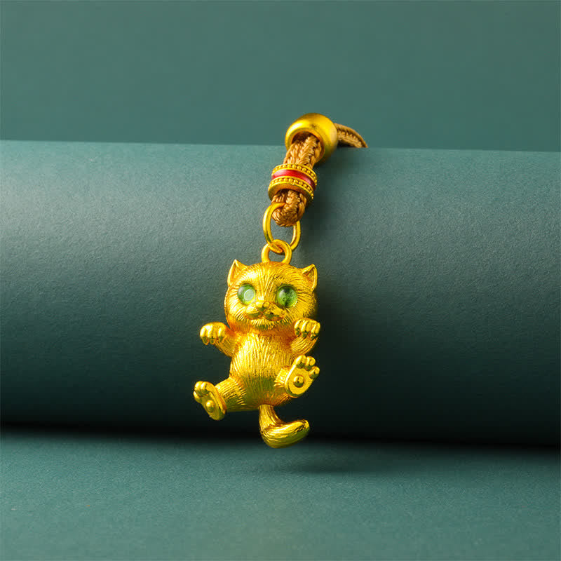 Buddha Stones Gold Plated Brass Lucky Cat Grounding Pendant Necklace - image 3