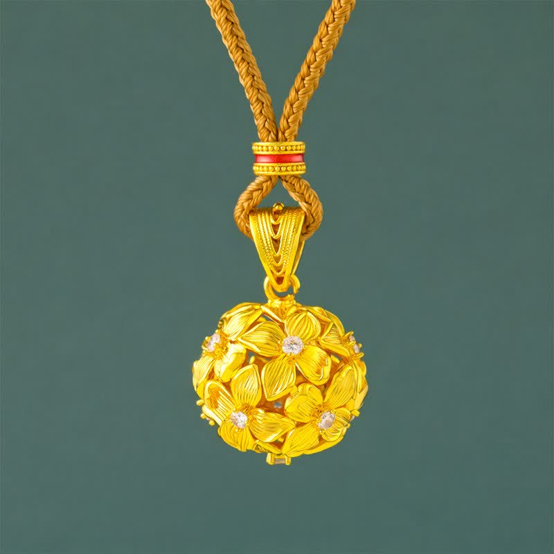 Buddha Stones Gold Plated Brass Openwork Hydrangea Pendant Necklace - Golden Rope - image 0