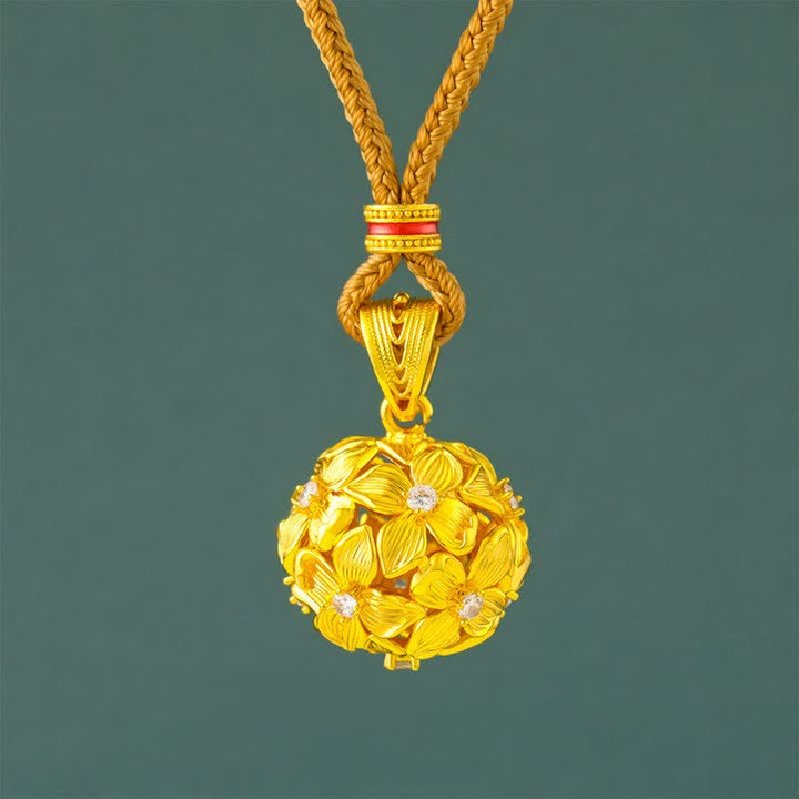 Buddha Stones Gold Plated Brass Openwork Hydrangea Pendant Necklace - Golden Rope - image 0