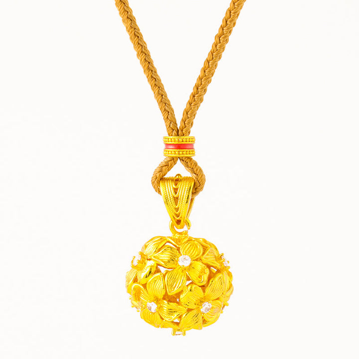 Buddha Stones Gold Plated Brass Openwork Hydrangea Pendant Necklace - image 4