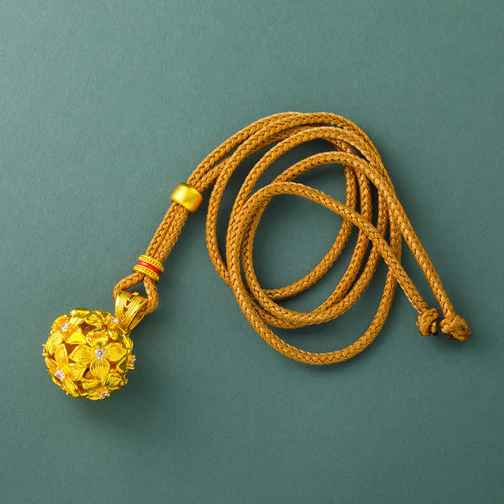 Buddha Stones Gold Plated Brass Openwork Hydrangea Pendant Necklace - image 1