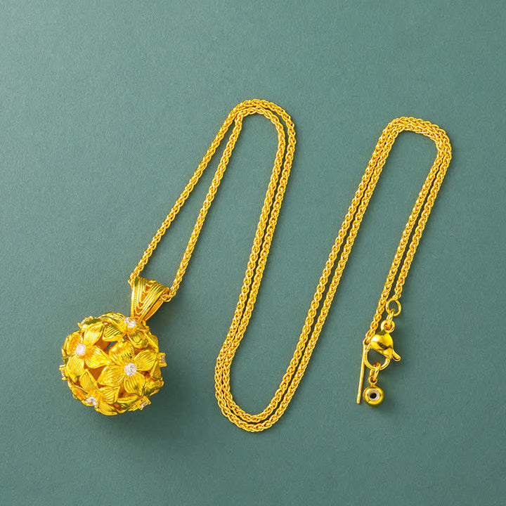 Buddha Stones Gold Plated Brass Openwork Hydrangea Pendant Necklace - Chain - image 8