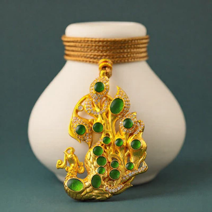 Buddha Stones Gold Plated Brass Peacock Self Confidence Necklace - image 2