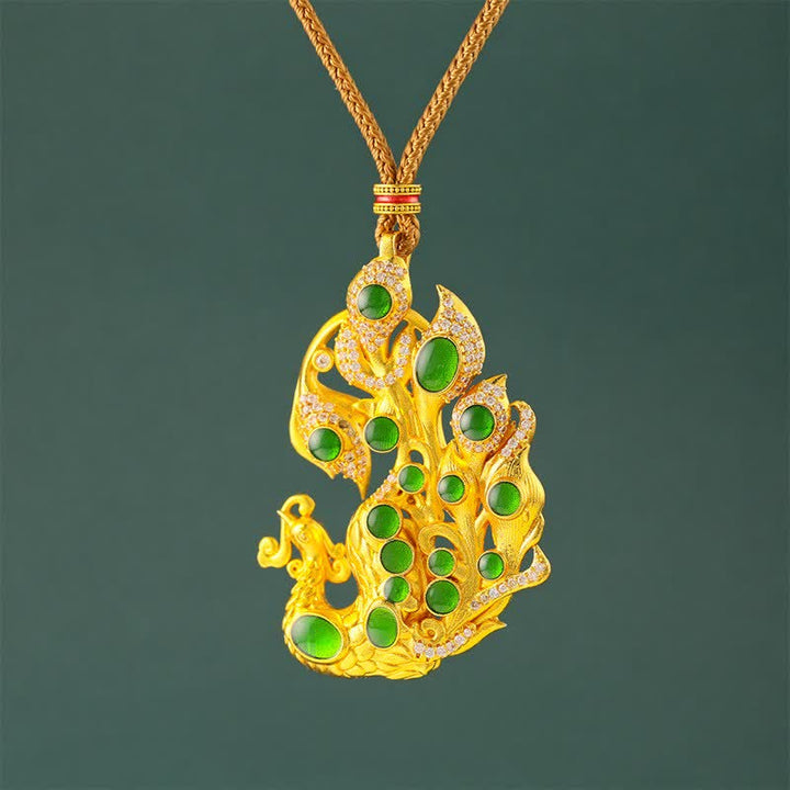 Buddha Stones Gold Plated Brass Peacock Self Confidence Necklace - Golden Rope - image 0