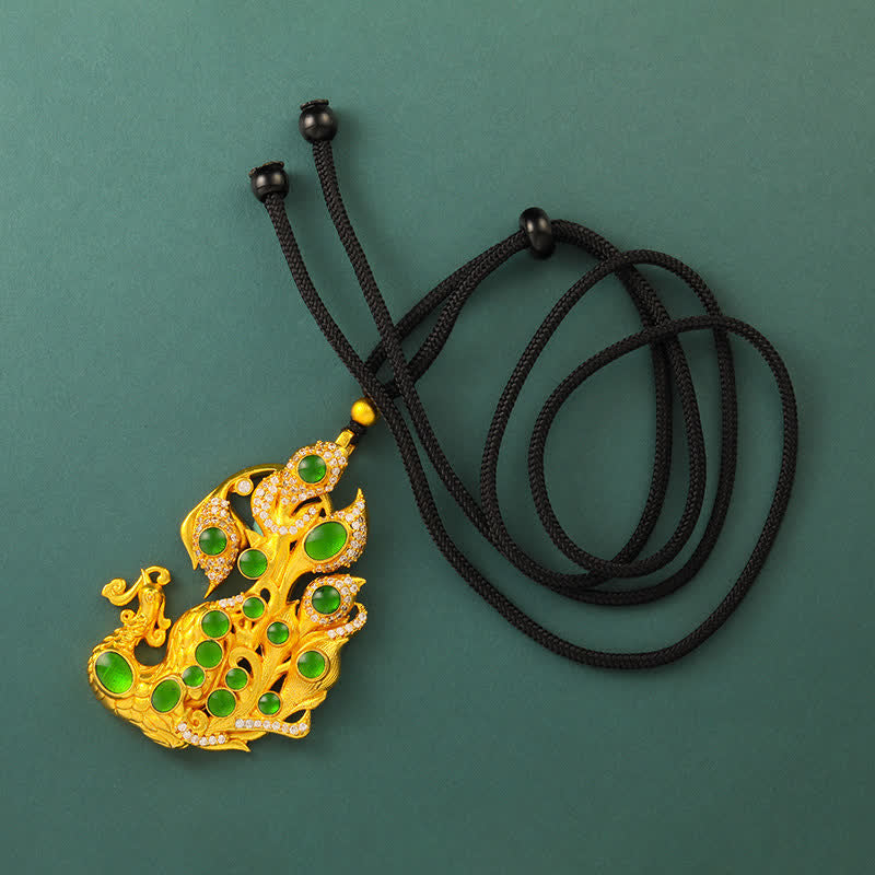 Buddha Stones Gold Plated Brass Peacock Self Confidence Necklace - Beaded Black Rope - image 7