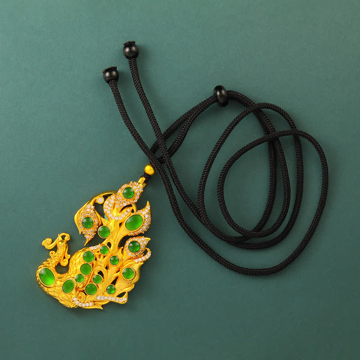 Buddha Stones Gold Plated Brass Peacock Self Confidence Necklace - Beaded Black Rope - image 7
