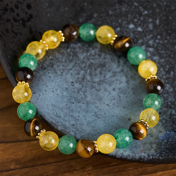 Buddha Stones Citrine Tiger Eye Green Strawberry Quartz Beads Happiness Bracelet - image 2