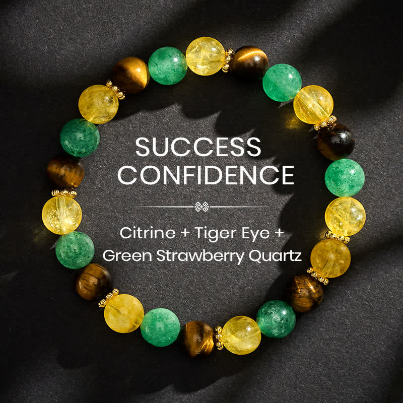 Buddha Stones Citrine Tiger Eye Green Strawberry Quartz Beads Happiness Bracelet - 8mm - image 0
