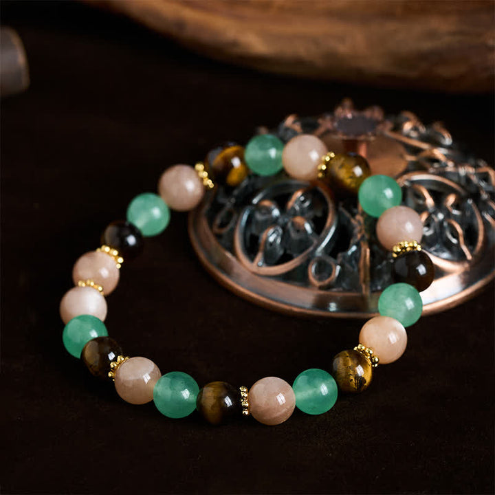 Buddha Stones Green Aventurine Tiger Eye Sun Stone Beads Luck Bracelet - image 3