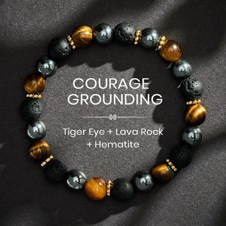 Buddha Stones Tiger Eye Lava Rock Hematite Beads Strength Bracelet - 8mm - image 0