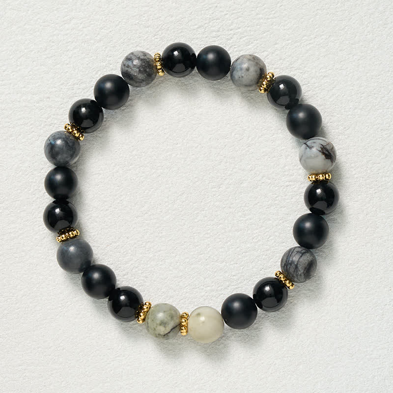 Buddha Stones Frosted Stone Black Obsidian Grey Jasper Beads Activate Bracelet - image 9