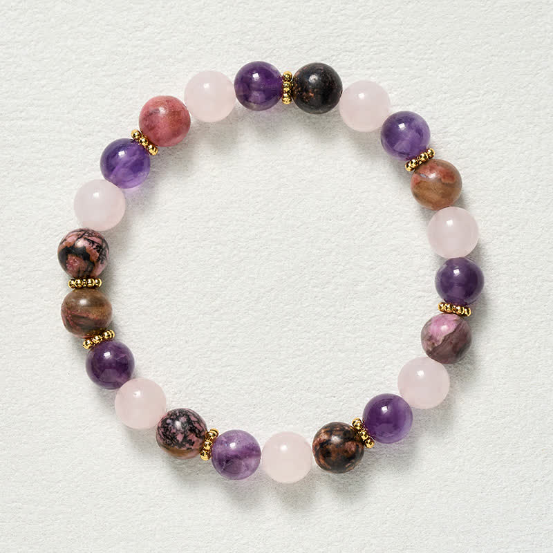 Buddha Stones Rose Quartz Rhodonite Amethyst Beads Peace Bracelet - image 9