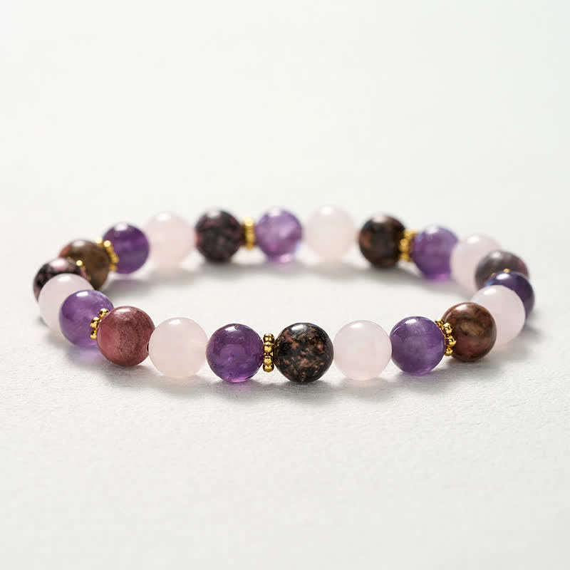 Buddha Stones Rose Quartz Rhodonite Amethyst Beads Peace Bracelet - image 10