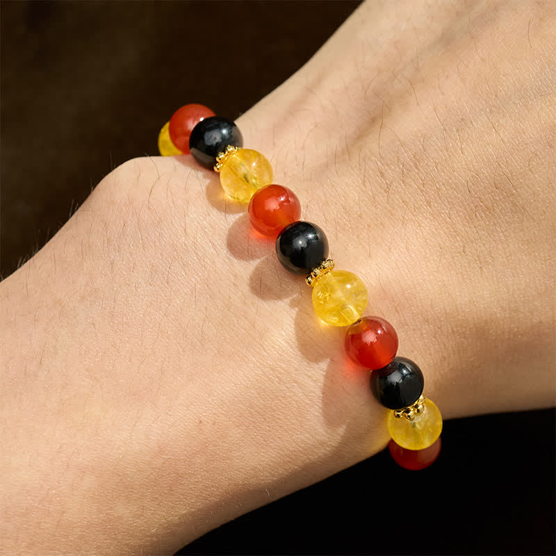 Buddha Stones Citrine Red Agate Black Obsidian Beads Generosity Bracelet - image 4
