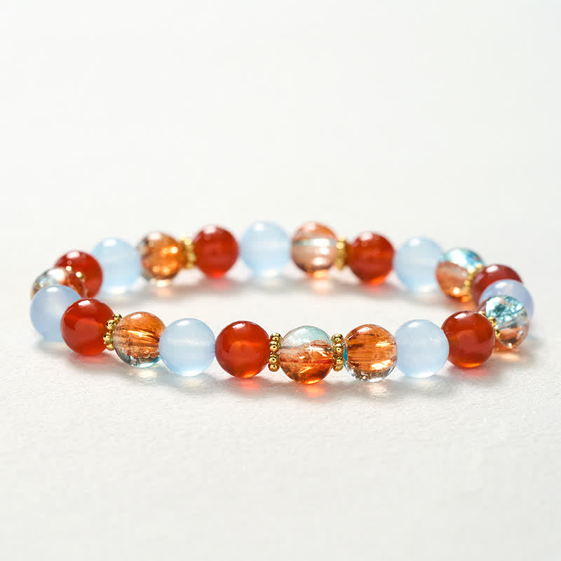 Buddha Stones Blue Chalcedony Red Agate Liuli Beads Creative Bracelet - image 9
