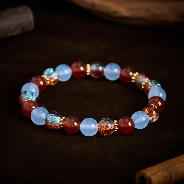 Buddha Stones Blue Chalcedony Red Agate Liuli Beads Creative Bracelet - image 2
