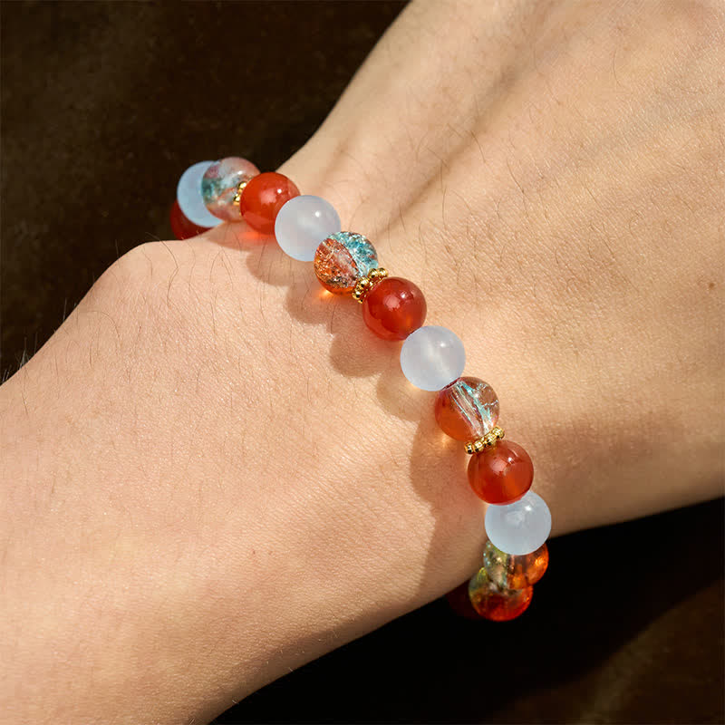 Buddha Stones Blue Chalcedony Red Agate Liuli Beads Creative Bracelet - image 4