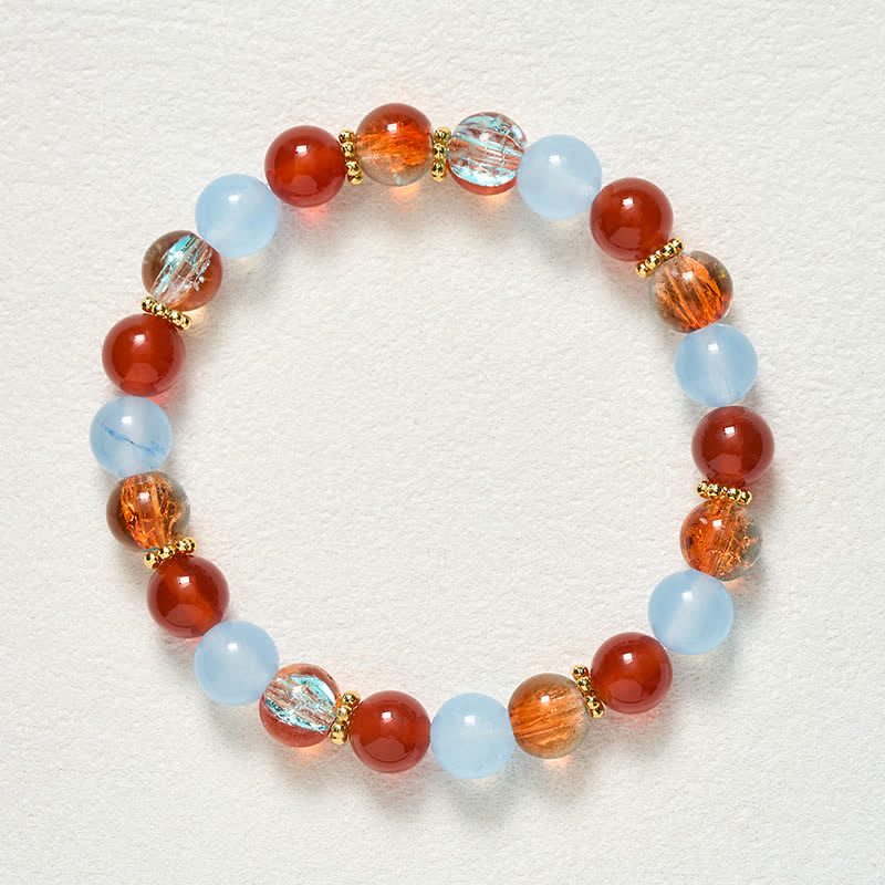Buddha Stones Blue Chalcedony Red Agate Liuli Beads Creative Bracelet - image 8