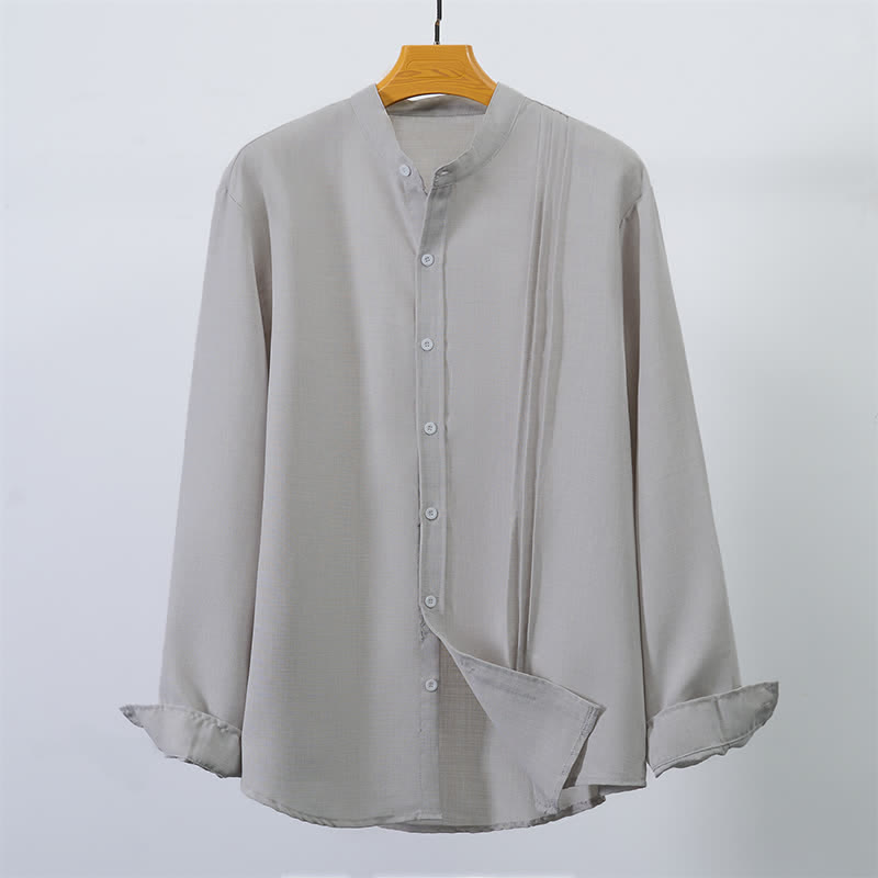 Buddha Stones Fall Tang Style Casual Mandarin Collar Button-Up Solid Men's Long Sleeve Shirts - LightGray - US/UK/AU40, EU50 (2XL) - image 8