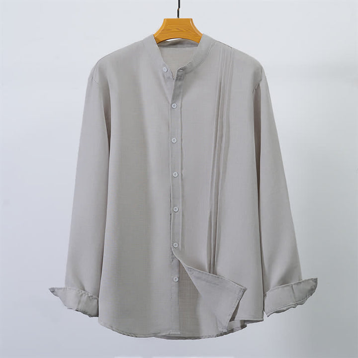 Buddha Stones Fall Tang Style Casual Mandarin Collar Button-Up Solid Men's Long Sleeve Shirts - LightGray - US/UK/AU40, EU50 (2XL) - image 8