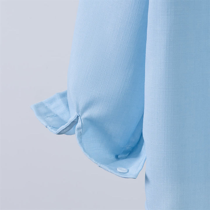 Buddha Stones Fall Tang Style Casual Mandarin Collar Button-Up Solid Men's Long Sleeve Shirts - image 5