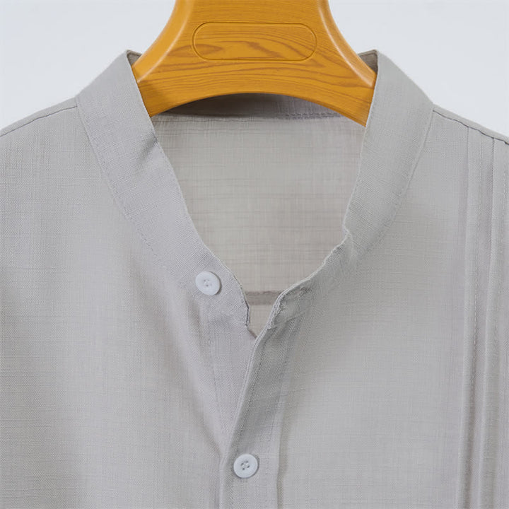 Buddha Stones Fall Tang Style Casual Mandarin Collar Button-Up Solid Men's Long Sleeve Shirts - image 10