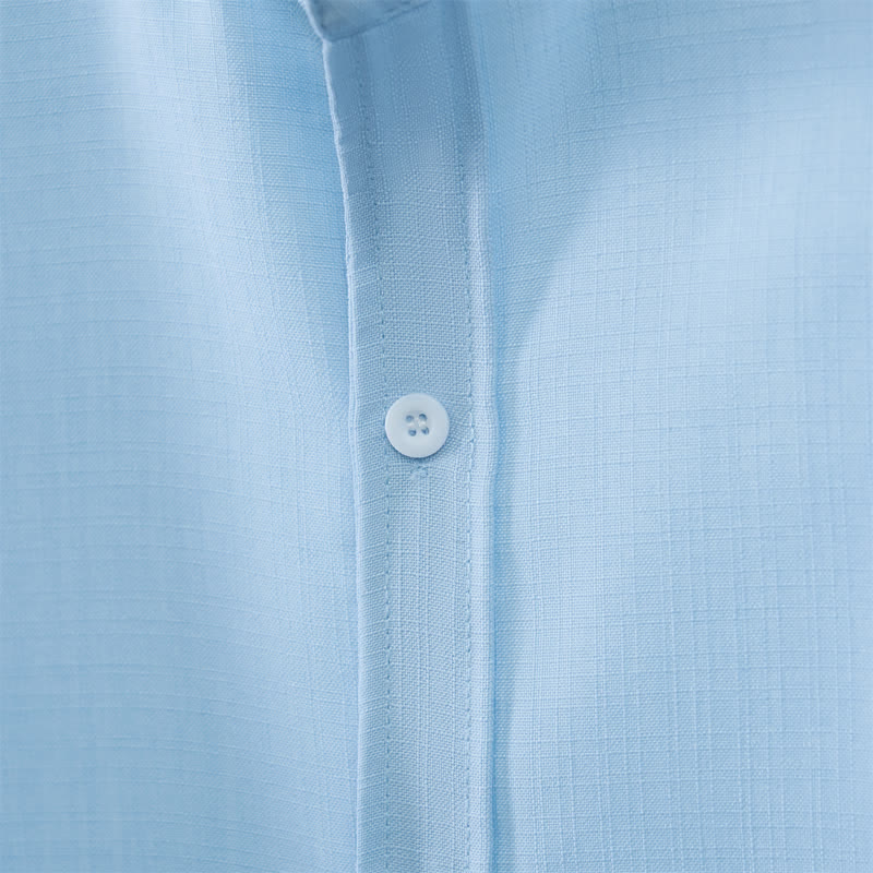 Buddha Stones Fall Tang Style Casual Mandarin Collar Button-Up Solid Men's Long Sleeve Shirts - image 4