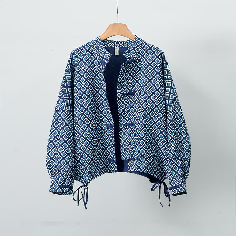 Buddha Stones Spring Casual Boho Drawstring Geometric Women's Jackets - Navy - US12, UK/AU16, EU44 (XL) - image 0