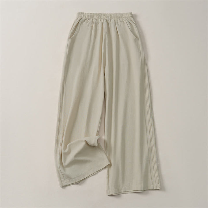 Buddha Stones Spring Summer Fall Casual Minimalist Solid Cropped Pants Women's Straight Leg Pants With Pocket - Linen - US12, UK/AU16, EU44 (3XL) - image 0
